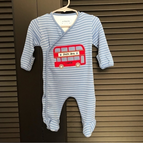 JoJo Maman Bebe, London Double Decker Bus Onesie, Cozy Feet, Size 0-3 Months - Picture 1 of 12